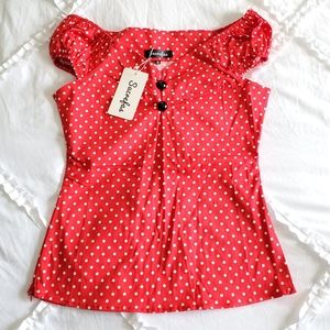 🌷Polka Dot Cap Sleeve Top-NWT